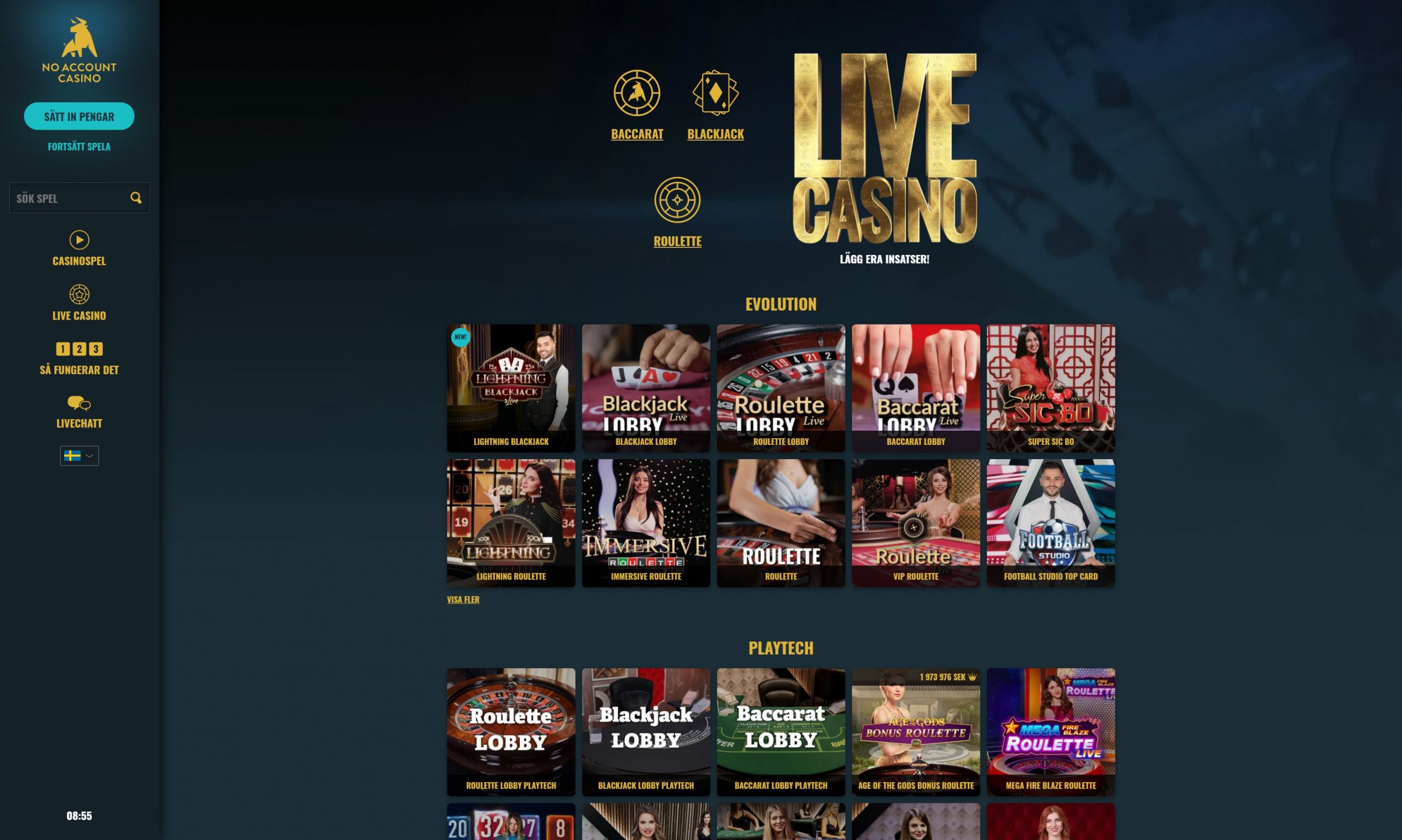 no account live casino